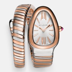 Serpenti Tubogas 35mm 18kt rose gold and stainless steel watch with rubellite