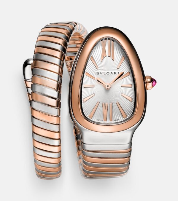 Serpenti Tubogas 35mm 18kt rose gold and stainless steel watch with rubellite