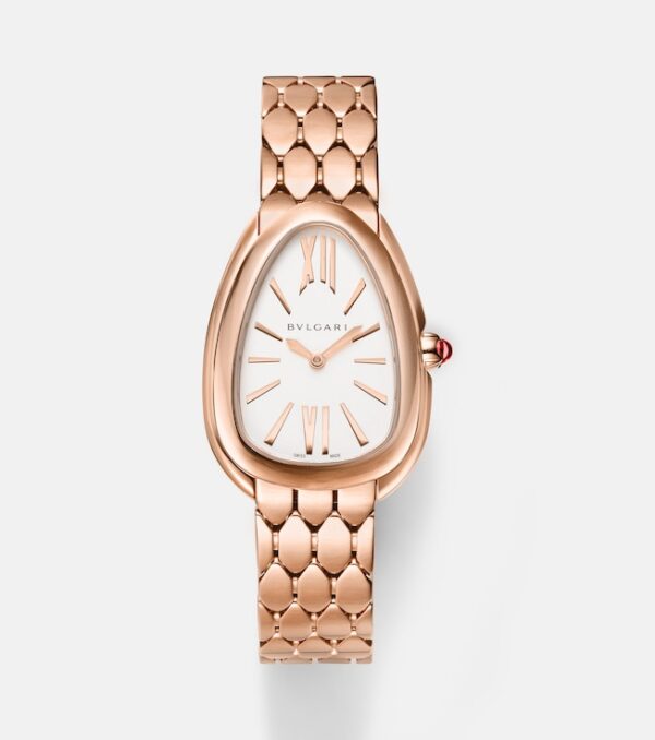 Serpenti Seduttori 33mm rose gold watch with rubellite and quartz