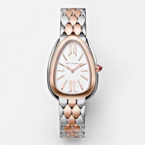 Serpenti Seduttori 33mm 18kt gold and stainless steel watch with rubellite