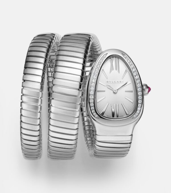 Serpenti Tubogas 35mm stainless steel watch with diamonds