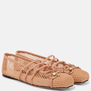Horsebit leather-trimmed mesh ballet flats