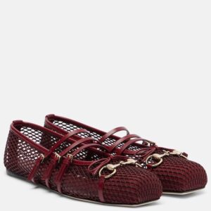 Horsebit leather-trimmed mesh ballet flats